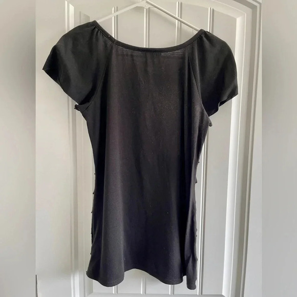 AB Studio Black Flutter Sleeve Ruffle Front Top - Picture 2 of 5